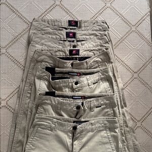 EUC size 13/14 Quicksilver set of five khaki pants UNIFORM, 1 pair of shorts
